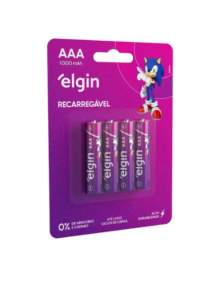 AAA ELGIN RECARREGÁVEL 1000mAh 4UNI